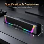 Computer Speakers for Desktop PC, AUX Wired Computer Sound Bar | USB Powered, Plug & Play, PC Speakers for Desktop & Laptop, RGB Lights, Inline-Controlled, Compact Design, Gaming Speakers