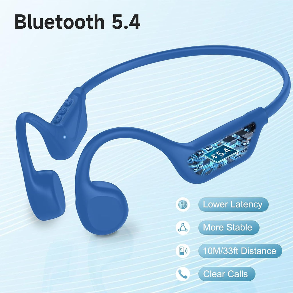Bone Conduction Headphones Bluetooth 5.4, Open Ear Headphones with Mic, Wireless, 10H Playtime, IPX5 Waterproof Sports Headphones (Blue)