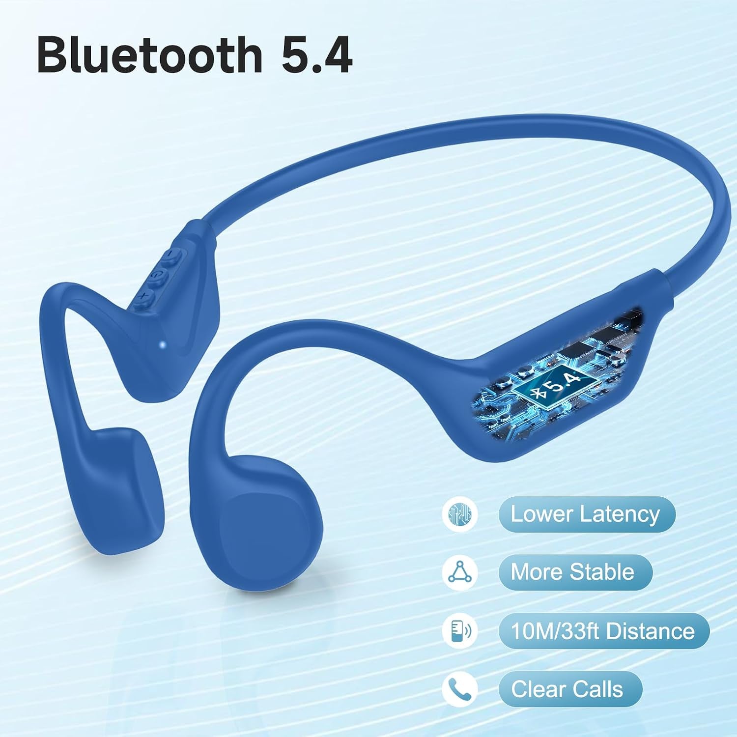 Bone Conduction Headphones Bluetooth 5.4, Open Ear Headphones with Mic, Wireless, 10H Playtime, IPX5 Waterproof Sports Headphones (Blue)