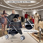 3-Wheel Pet Stroller, Lightweight Foldable Dog Stroller for Small Medium Dogs & Cats, Breathable Mesh & Weather Cover with Storage Basket, for Daily Walk Outdoor Travel (Black)