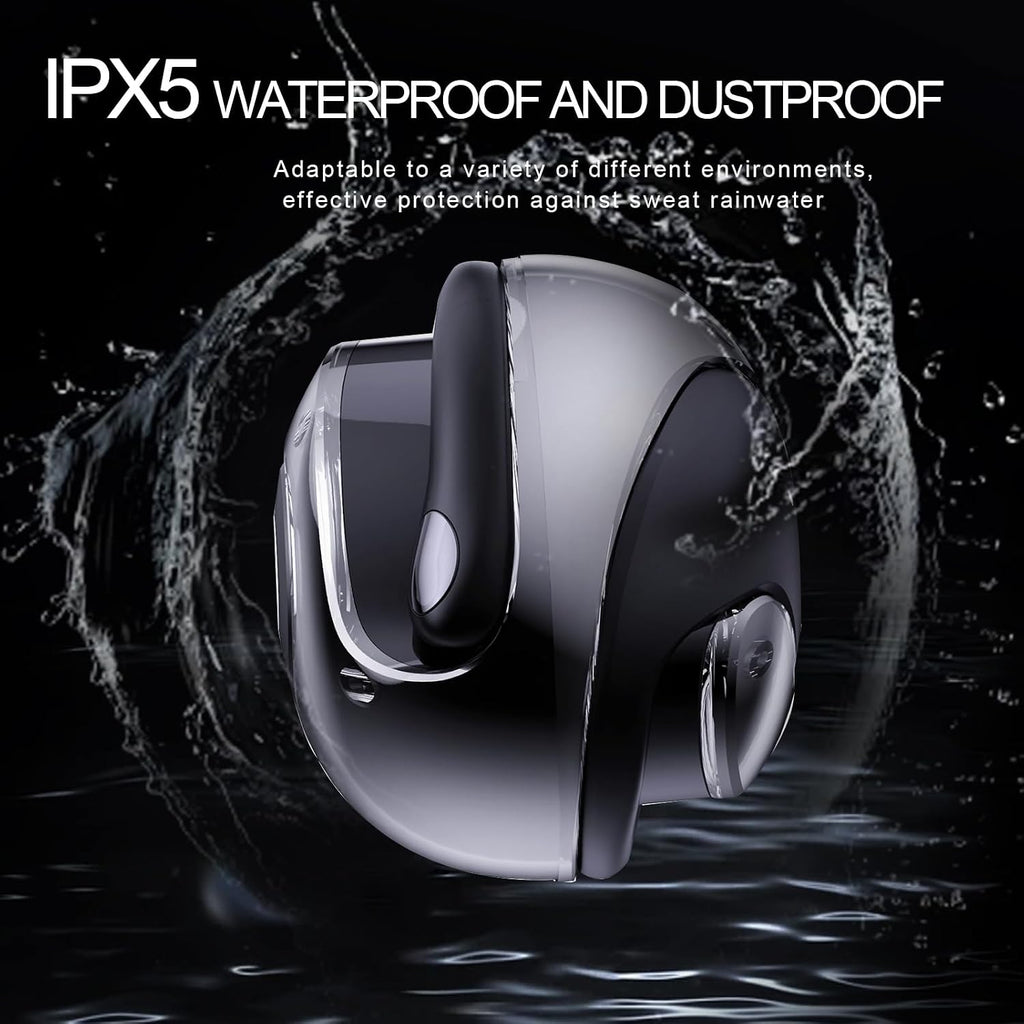 Open Ear Headphones Wireless Bluetooth 5.4, OWS Hanging Earphones Wireless Earbuds with Earhooks and Mic, IPX5 Waterproof, 48H Range, Out of Ear Earbuds for Sports Running Workout Driving(Black)