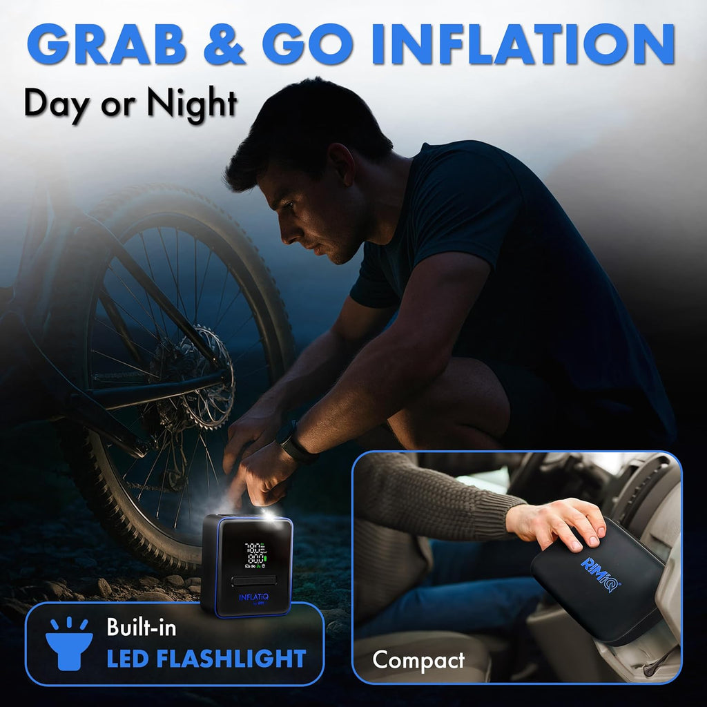 Inflatiq by  Tire Inflator Blue - Powerful, Award-Winning QWIKFLOW Technology with 2 Portable Power Options Included - Strong Vehicle Air Pump for Trucks, Cars, Motorcycles, Bicycles, Balls