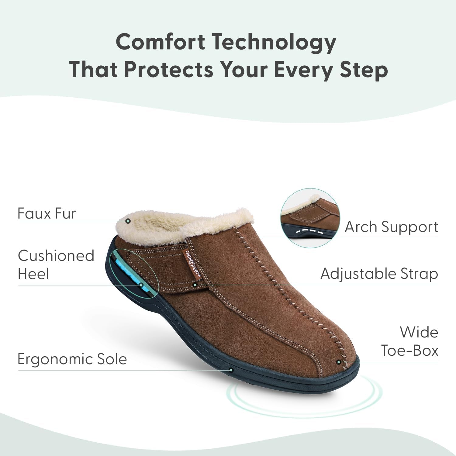 Asheville Orthopedic Men House Slippers | Hands Free, Adjustable, Slip-On Faux Fur Supportive House Shoes with Arch Support, Comfortable Cushioning, Wide Toe Box