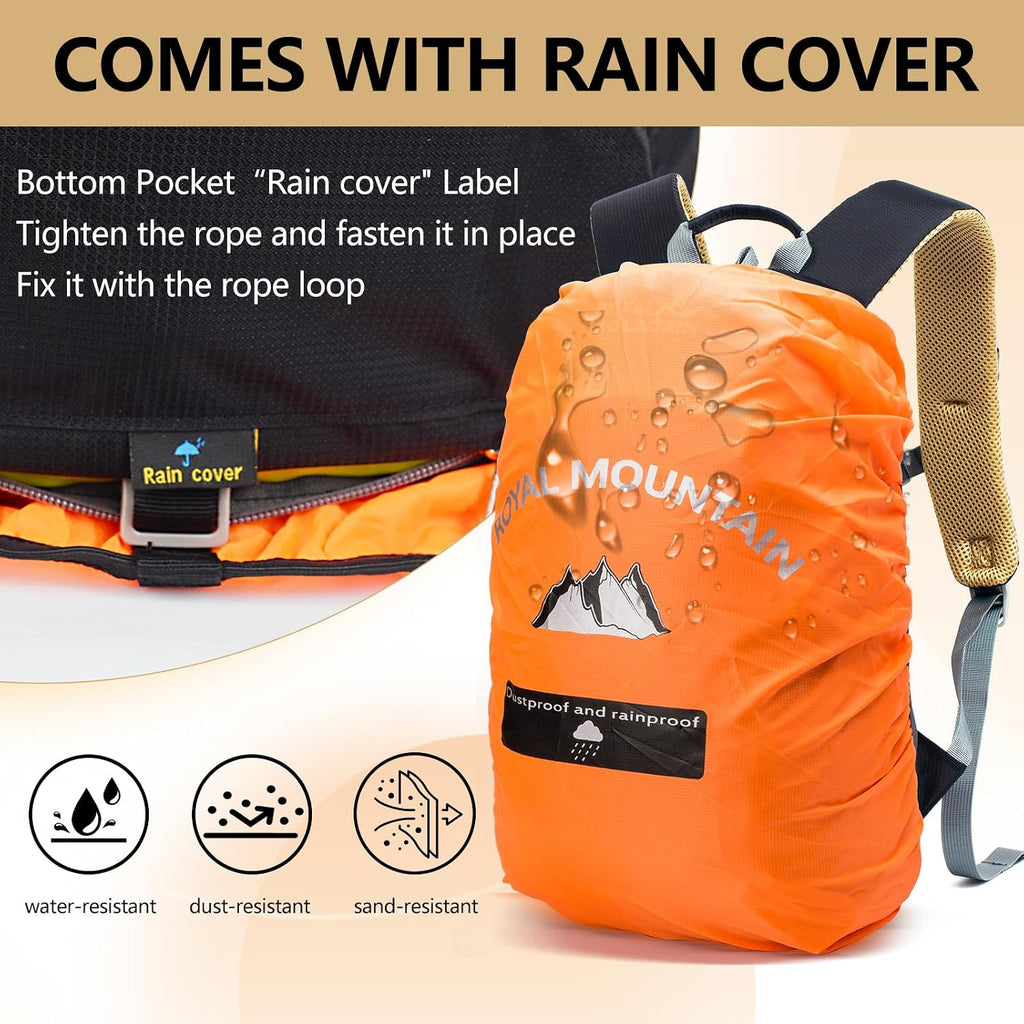 Hiking Backpack with Rain-Cover, 30L Travel Backpacks for Women Men, Camping Daypack Backpacks Lightweight, Durable Hiking Backpack Fit for Camping,Daily Commuting, Short Trips (Black)