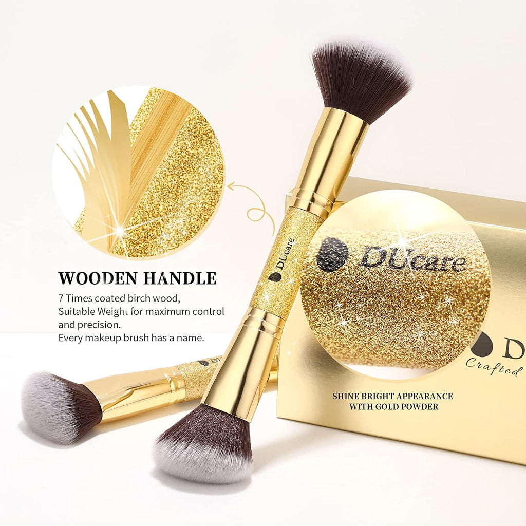 Double Ended Makeup Brushes | 2Pcs Dual-Ended Cream + Powder Brush,Makeup Brush for Creating a Gorgeous, Airbrushed-Looking Complexion