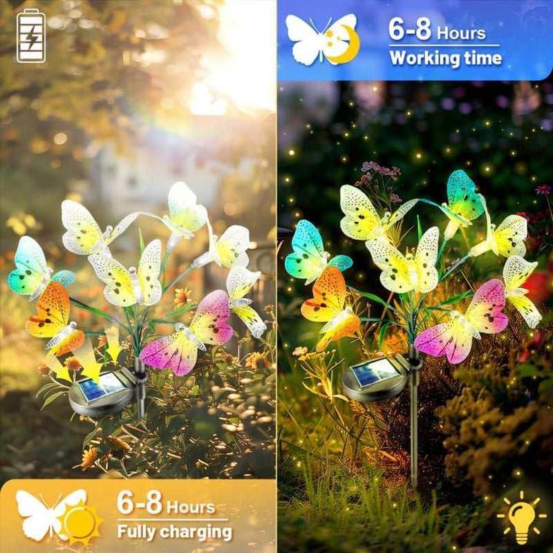 Solar Garden Lights Outdoor: 8 Removable Optical Fiber Butterflies 2 Pack - Waterproof Fun Animal Decoration for Yard Patio Path - Gardening Gifts for Garden Lovers over 30