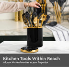 Black and Gold Utensil Holder with Built-In Spoon Rest | 2-Piece Black and Gold Spatula Holder, Kitchen Accessory, Utensils Not Included