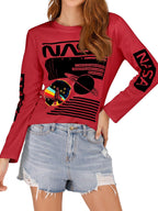 Women Long Sleeve Graphic Shirts NASA Space Letter Print | Crew Neck Tee Tops Tshirt,Fashion T-Shirts,For Spring Fall Winter