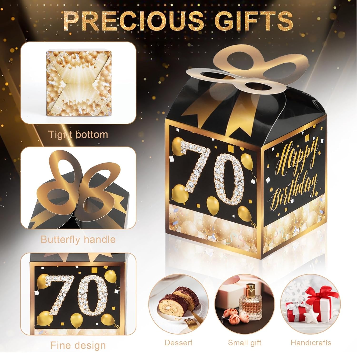 50PCS 70Th Birthday Boxes, 70Th Party Favors,Birthday Boxes Decorations,Black and Gold Party Favors for Guests for Men Women