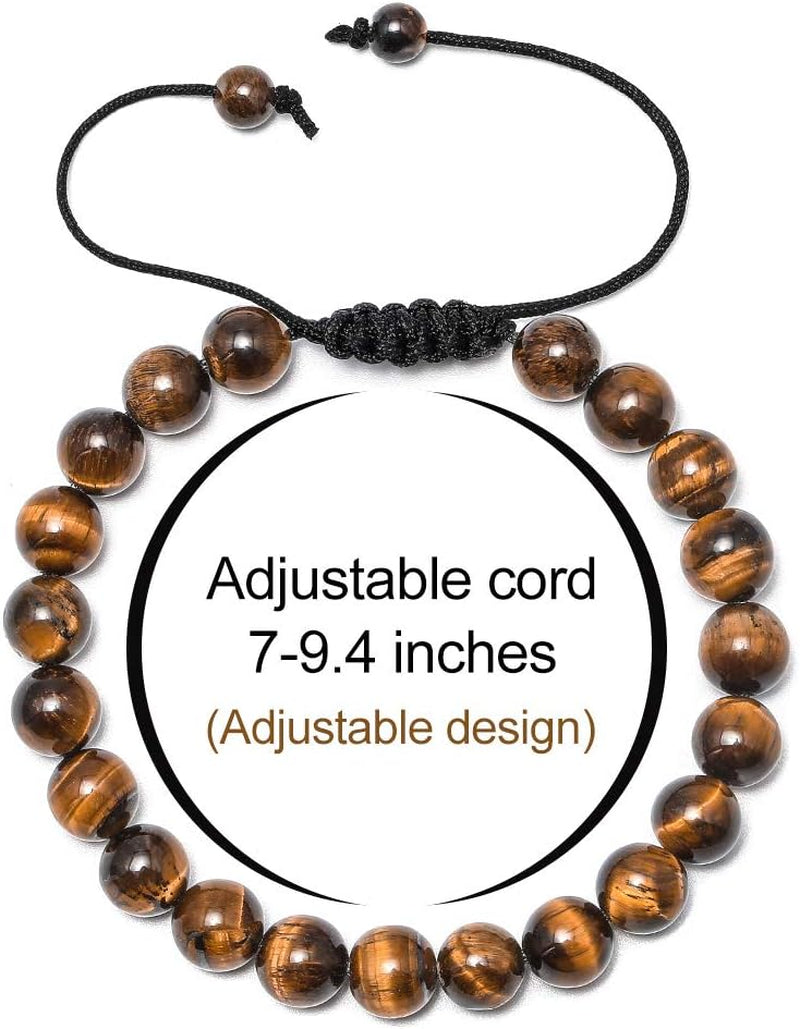 Mens Bracelet - Beaded Natural Stone 8Mm Tiger Eye Matte Agate Lava Rock Bracelets for Men Teen Boys Grandpa Dad Birthday Gifts Jewelry