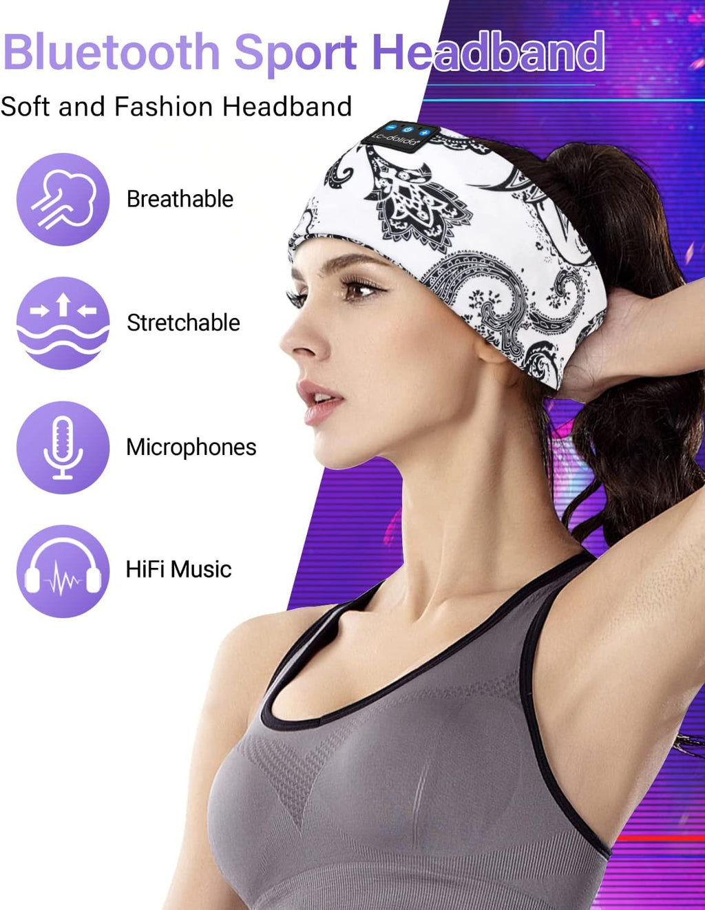 Sleep Headphones Bluetooth Wireless Headphones with Thin HD Stereo Speakers Perfect for Side Sleepers, Sport, Yoga, Travel