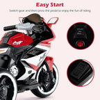 6V Kids Motorcycle with Forward & Reverse Switch, Headlight, Wheel Lights, Horn, Music, USB Port, 3-Wheel Ride on Toy for Toddler Aged 3+ (Red)