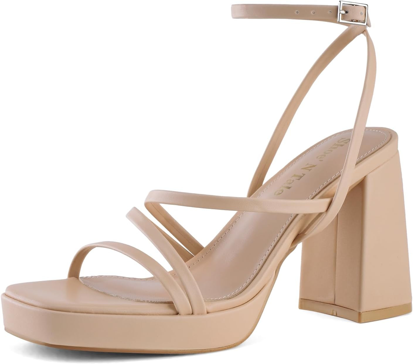 Platform Heels for Women Strappy Block Chunky Heels Square Toe Ankle Buckle Sandals
