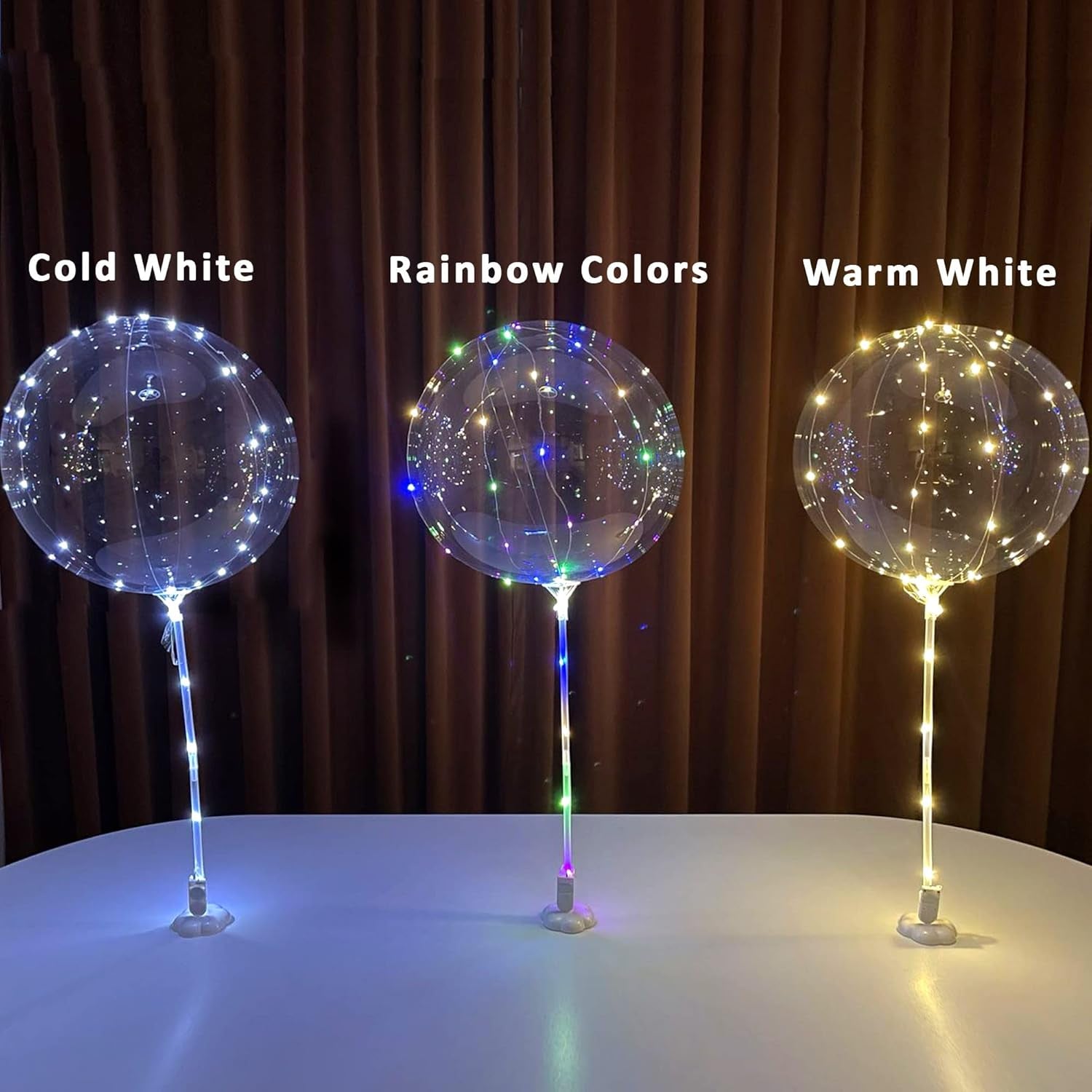 Cold White 6Pc LED Light up Balloon with Sticks, Stands and Batterys, Centerpieces for Party No Helium Required DIY Kit (Cold White)
