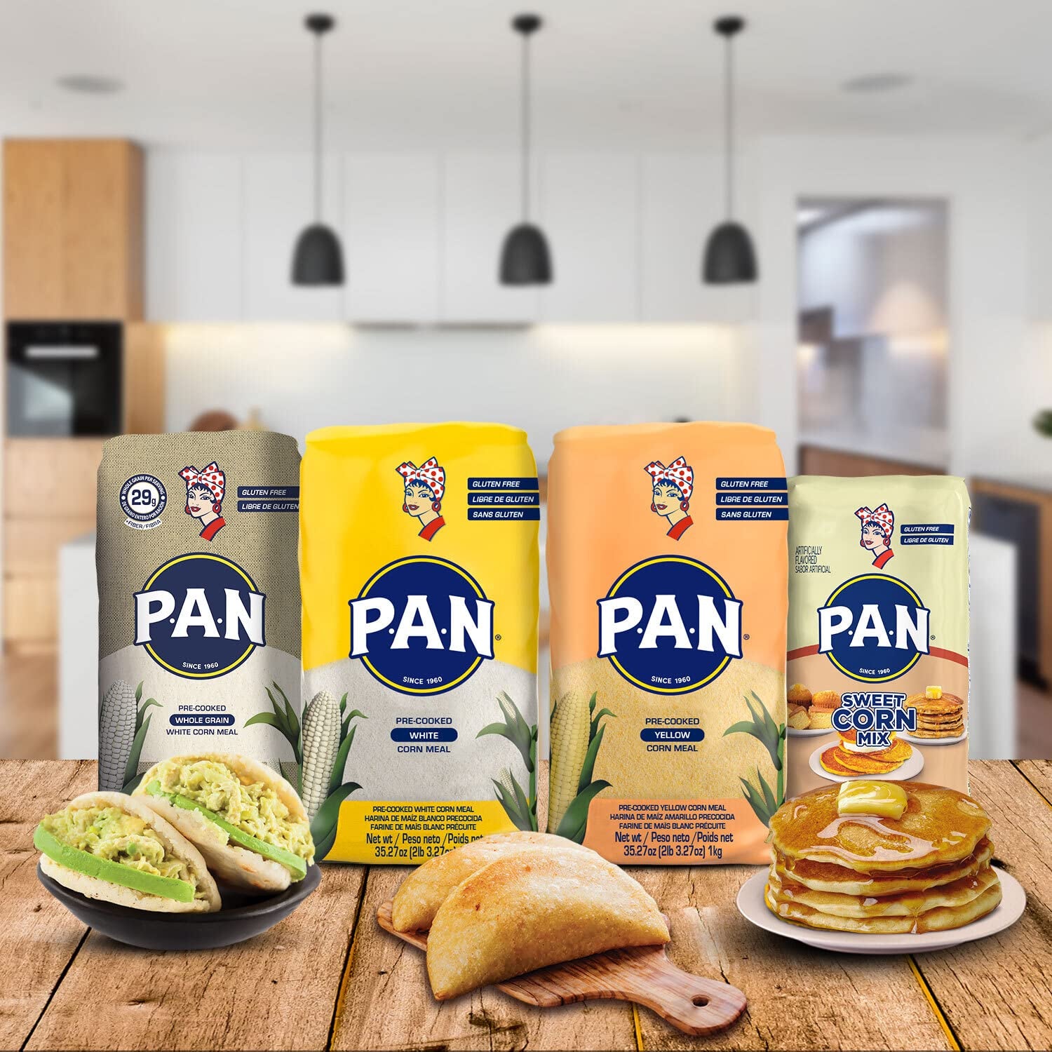 Yellow Corn Meal – Pre-Cooked Gluten Free and Kosher Flour for Arepas (2.2 Lb/Pack of 4)