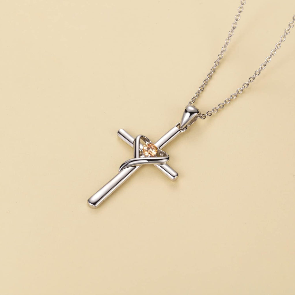 925 Sterling Silver Cross Necklace for Women Men 14K Gold Plated 5A CZ Birthstone Necklaces for Holiday