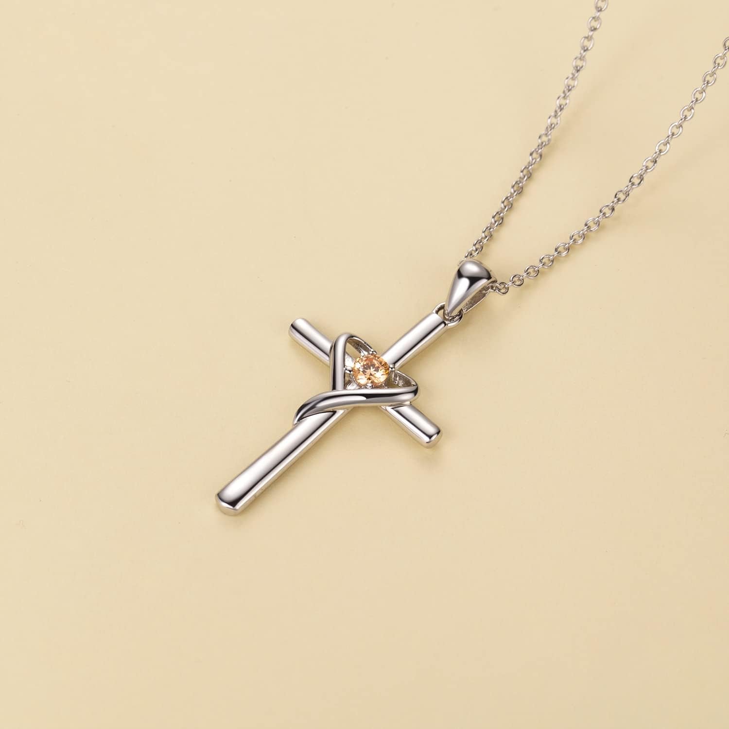 925 Sterling Silver Cross Necklace for Women Men 14K Gold Plated 5A CZ Birthstone Necklaces for Holiday