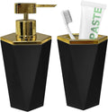 2 Piece Plastic Bathroom Accessories Set, Black Bathroom Sets Accessories | Soap Dispenser and Toothbrush Holder, Modern Bathroom Decor, Bathroom Sets Accessories