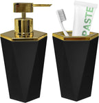 2 Piece Plastic Bathroom Accessories Set, Black Bathroom Sets Accessories | Soap Dispenser and Toothbrush Holder, Modern Bathroom Decor, Bathroom Sets Accessories