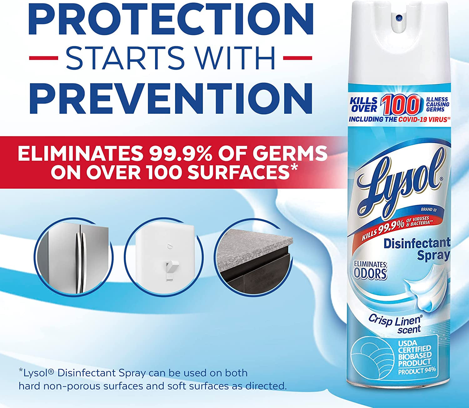 Disinfectant Spray, Sanitizing and Antibacterial Spray, for Disinfecting and Deodorizing, Crisp Linen, 19 Fl. Oz (Pack of 2)