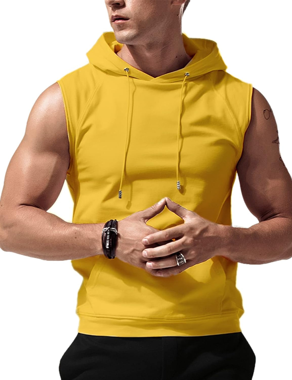 Men'S Workout Hooded Tank Tops Sleeveless Gym Hoodies Bodybuilding Muscle Cut off T-Shirts