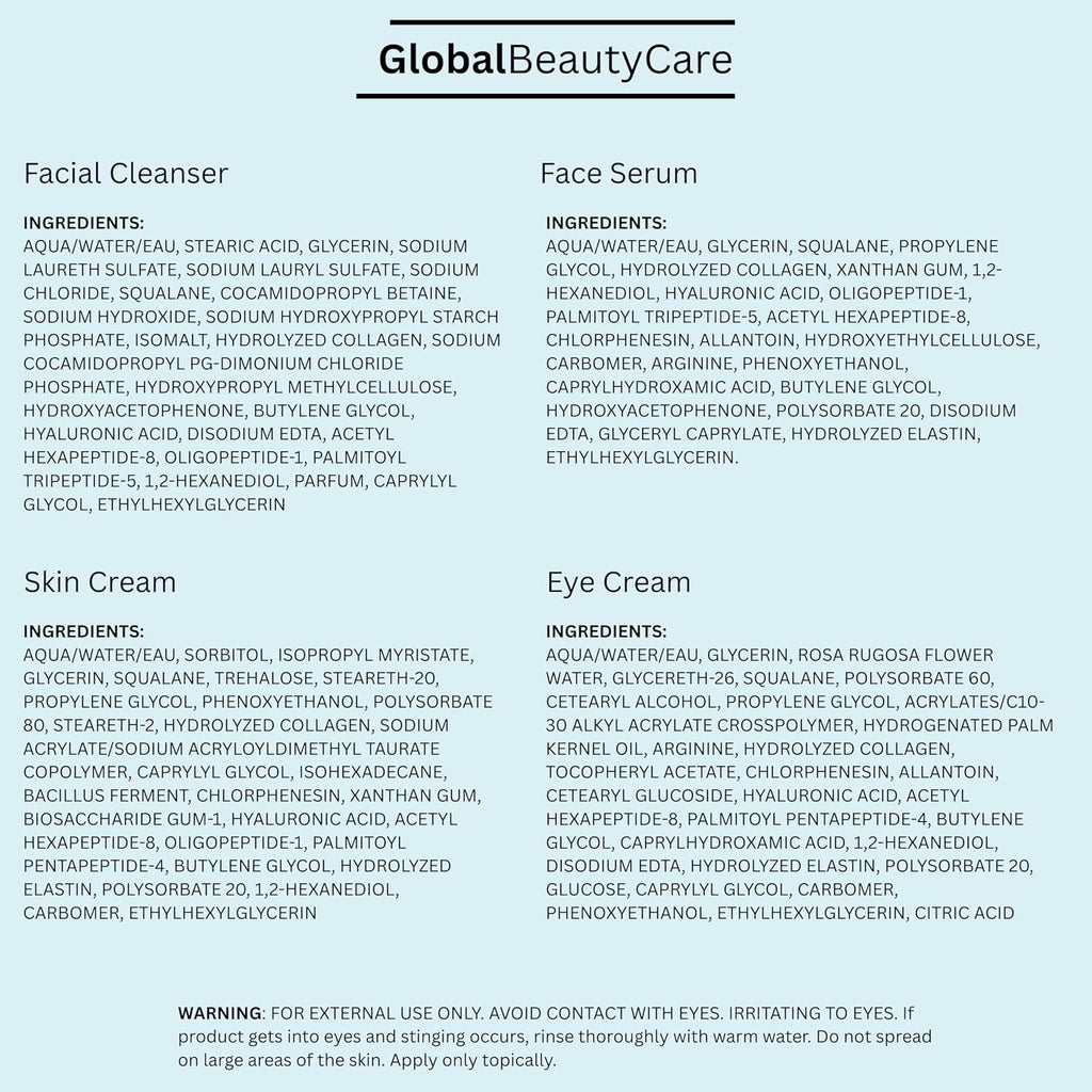 Smooth & Lift Collagen Skin Care Set - Hydrating & Firming Facial Cleanser, Serum, Eye Cream & Face Cream with Peptides & Hyaluronic Acid, Complete Face Care Routine, 4-Piece Set