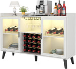 Ermo Wine Bar Cabinet with Led Light, Home Coffee Cabinet with Wine and Glass Rack