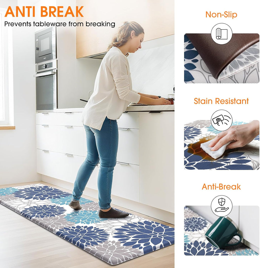 Kitchen Mats, 2PCS Kitchen Rugs, Cushioned anti Fatigue Kitchen Mats for Floor, Kitchen Accessories Non-Slip Waterproof Kitchen Rug Set for Sink, Kitchen, Laundry, 17.3"×30"+17.3"×47"
