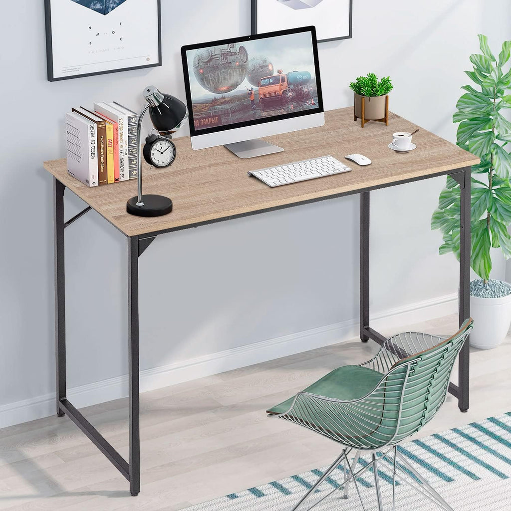 | 39 Inch Computer Desk | Nature | Sturdy Office Desk | Metal Frame, Adjustable Feet | Water-Resistant, Scratchproof Surface | Writing Table for Home Office or Study | Pack of 1