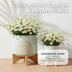 Arch Ceramic Planters with Wooden Stand for Home Decor Flower Pots for Living Room, Entryway, Patio, and Garden - Raised Plant Pots Fo Indoor and Outdoor Plants - Set of 2, 11", 7", Green & Tan