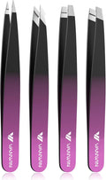 Tweezers Set, 4 Pack Professional Stainless Steel Precision Tweezers with Slant, Pointed, Flat & Angled Tips for Eyebrow, Facial Hair, Ingrown Hair, Splinter & Blackhead Removal for Women & Men