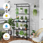 Plant Stands Outdoor with Hooks, Metal Tall Plant Shelves Indoor for Hanging Planter, Black