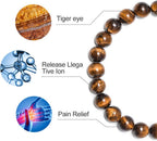 Mens Bracelet - Beaded Natural Stone 8Mm Tiger Eye Matte Agate Lava Rock Bracelets for Men Teen Boys Grandpa Dad Birthday Gifts Jewelry