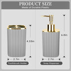 Grey Bathroom Soap Dispenser and Toothbrush Holder for Boho Bathroom Decor | 2 Piece Bathroom Accessories Set for Bathroom Countertop Storage and Housewarming Gifts