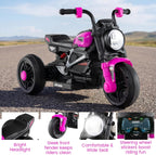 6V Kids Motorcycle with Forward & Reverse Switch, Headlight, Horn, Music, Story, USB Port, 3-Wheel Battery Powered Electric Ride on Toys for Toddler Boys Girls (Pink)