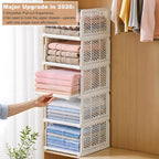 5Pack Upgraded Stackable Pull Out Closet Drawers | Reinforced Plastic, Smooth Sliding Stackable Pull-Out Access, anti Tipping Foldable Storage Containers for Bedroom & Office