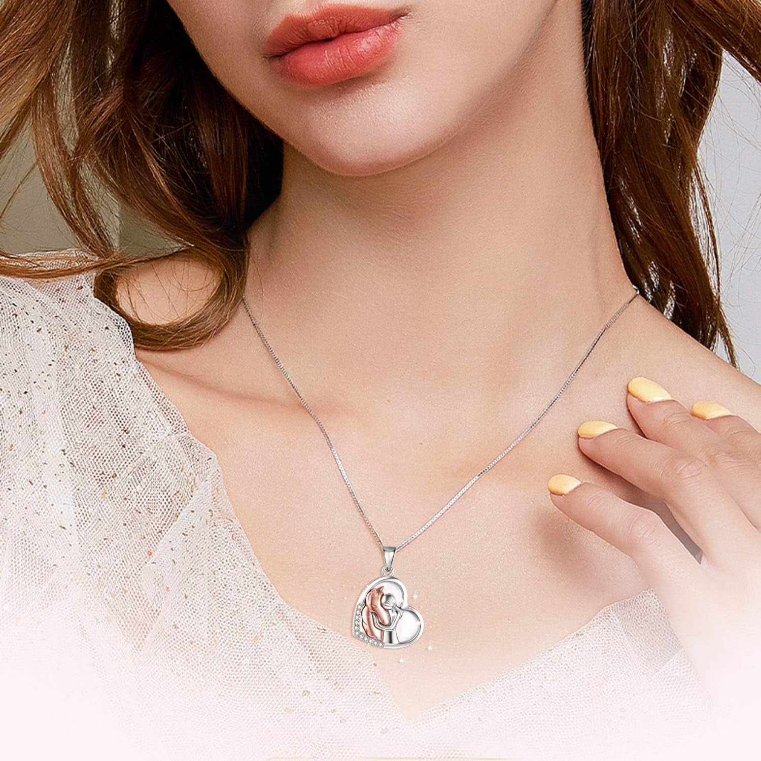 Horse Pendant Necklace Jewelry 925 Sterling Silver Women Embrace Horse Gift for Women
