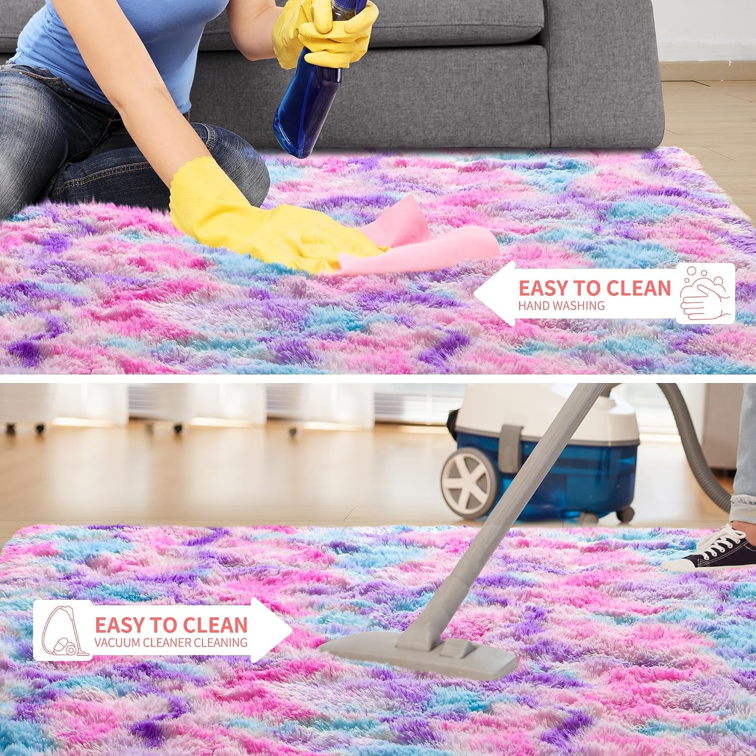 Soft Rainbow Rug for Girls Room, Cute Fluffy Girls Bedroom Rugs, 2X6 Feet Shaggy Princess Rug Colorful Carpet for Kids Teens Toddler Playroom Nursery Reading Nook, Hot Pink