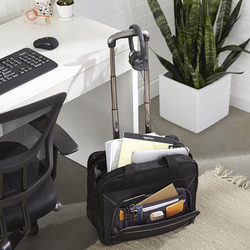 15.6" Rolling Laptop Bag for Travel and Business, Briefcase with Wheels, Adjustable Locking Handle, Black