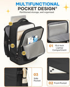 Large Black Travel Backpack for Women Men Airline Approved Carry on Backpack Flight Approved Waterproof Sports Luggage Backpacks Casual Daypack Small Hiking Backpacks