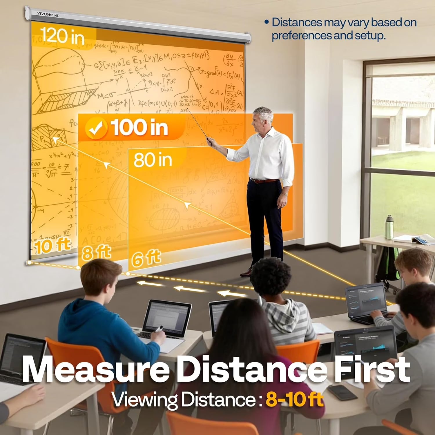 100 Inch Manual Pull down Projector Screen, 16:9 HD Retractable Projector Screens with Auto Locking for Movie Home Theater Cinema Office Video Game, White(87W X 49H Inch Display Area)