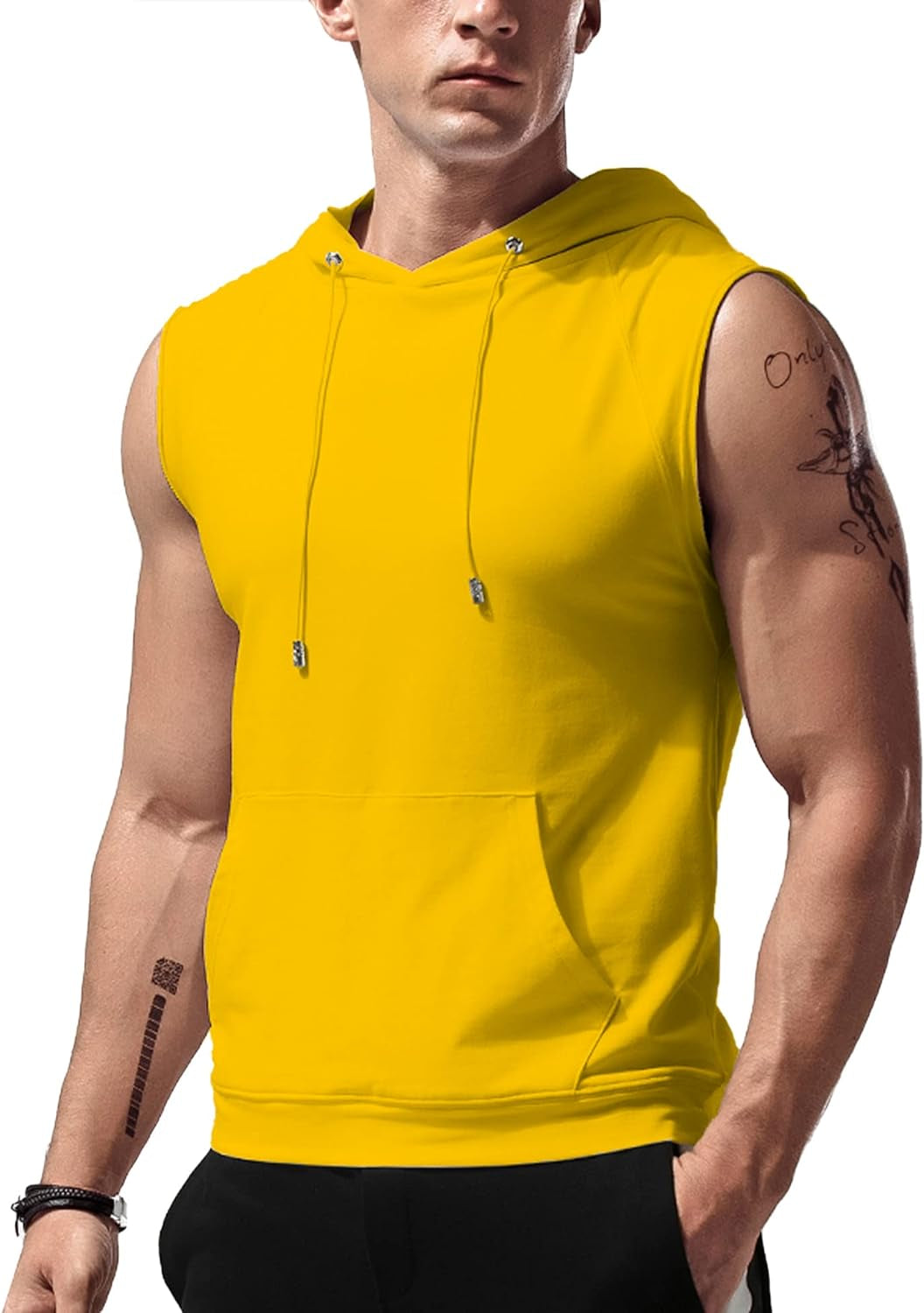 Sleeveless Hoodie Men Workout Hooded Tank Top Gym Muscle Shirts with Pocket