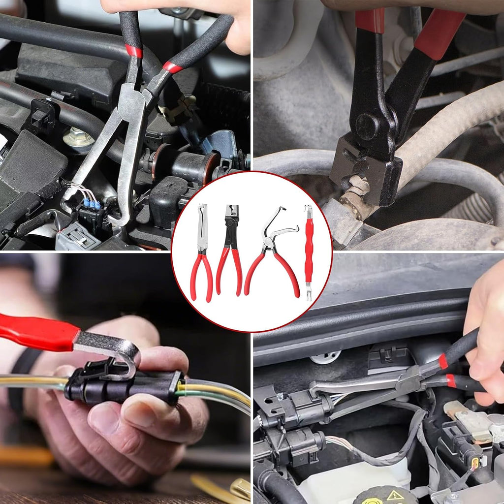 Electrical Disconnect Pliers Set 4 Pcs, Automotive Connector Separator & Terminal Removal Tool for Fuel Injector, Ignition Coil, Straight & 60° Angled Jaw, Double-Ended Pin Extractor