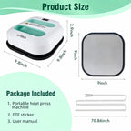 Heat Press Machine - Portable & Compact Heat Transfer Machine, Suitable for T-Shirts, Bags, Pillows, Fuse Beads, Clothing Sublimation and HTV Vinyl Printing, 9"X9" Teal