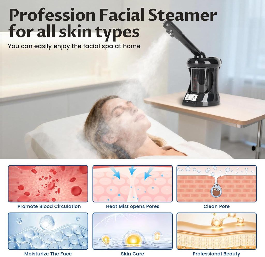 Hair Steamer, Hair and Face Steamer with Extendable Arm, Portable Tabletop Steamer, Ideal for Home Personal Care and Beauty Salon
