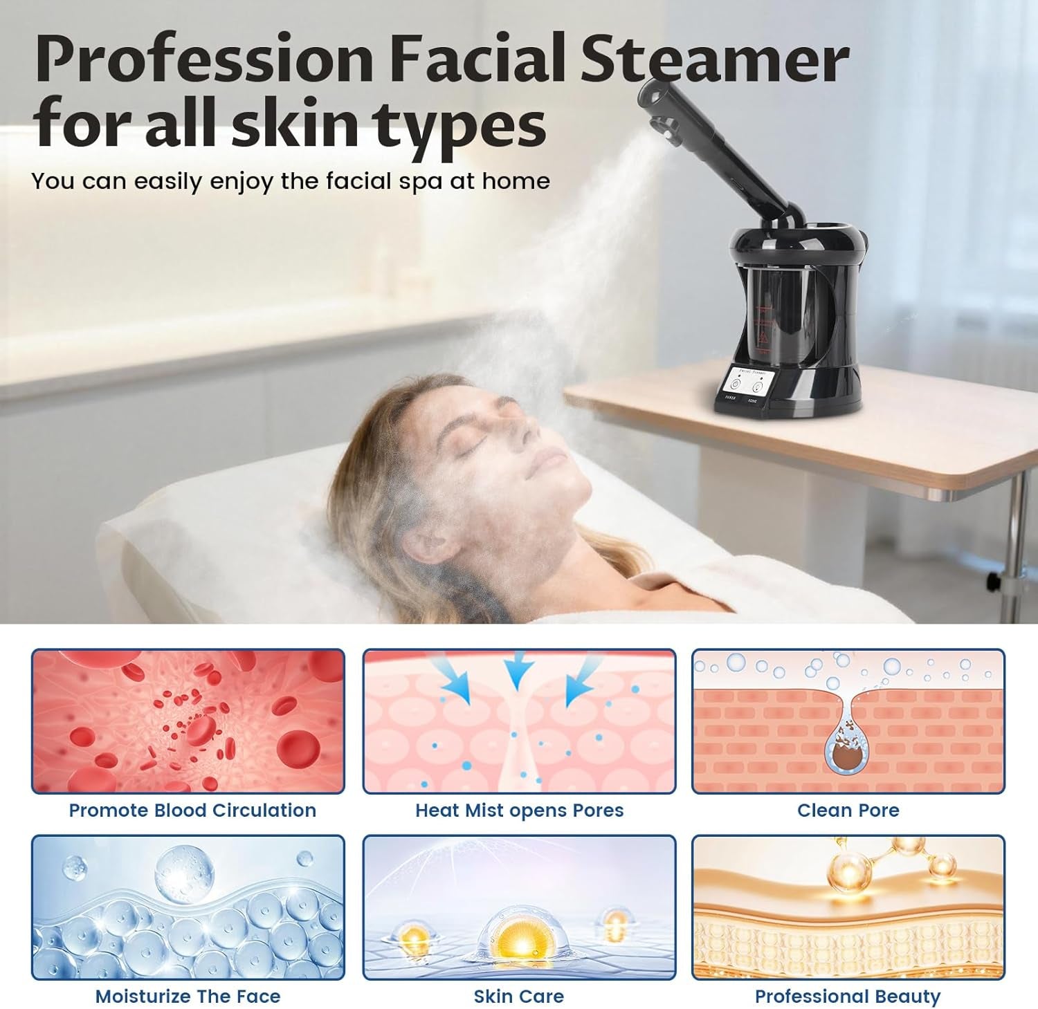 Hair Steamer, Hair and Face Steamer with Extendable Arm, Portable Tabletop Steamer, Ideal for Home Personal Care and Beauty Salon