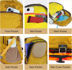 Small Hiking Backpack with Rain-Cover, 20L Travel Backpacks for Women Men, Camping Daypack Backpacks Lightweight, Durable Hiking Backpack Fit for Camping, Daily Commuting, Short Trips (Yellow)