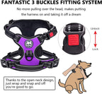 No Pull Dog Harness, No Choke Front Clip Dog Reflective Harness, Adjustable Soft Padded Pet Vest with Easy Control Handle for Small to Large Dogs(Purple,M)