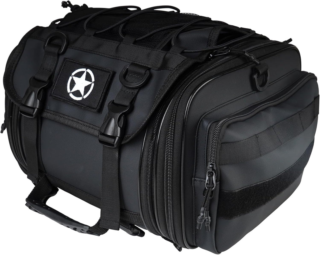 Motorcycle Travel Luggage Bags, Expandable Rear Tail Saddle Bag | 40L Storage Capacity, Helmet Bag, with Straps, Motorbike