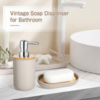Bathroom Accessories Set 5 Pcs, Plastic Beige Bathroom Decor, Soap Dispenser and Toothbrush Holder Set, Soap Dish, Cotton Swab Jar, Bathroom Set, Boho Bathroom Organizer Accessory